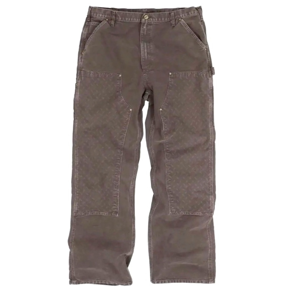 Billy Hill × Carhartt 2022 BROWN DOUBLE KNEE DIAMOND PLATE 22 WORK PANTS (36)